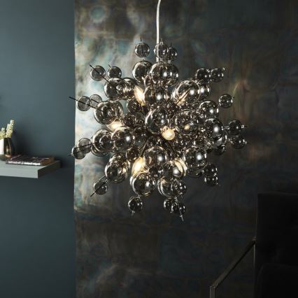 Endon 81583 - Lámpara colgante con cable JOULES 9xE14/7W/230V cromo brillante/vidrio ahumado