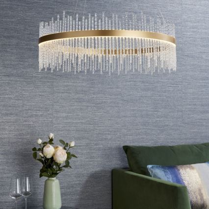 Endon 81908 - Lámpara colgante LED regulable con cable ADRIEL LED/58W/230V 3000K diámetro 70 cm dorado/transparente