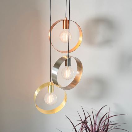 Endon 81922 - Lámpara colgante con cable HOOP 3xE27/40W/230V oro/cobre/cromo mate