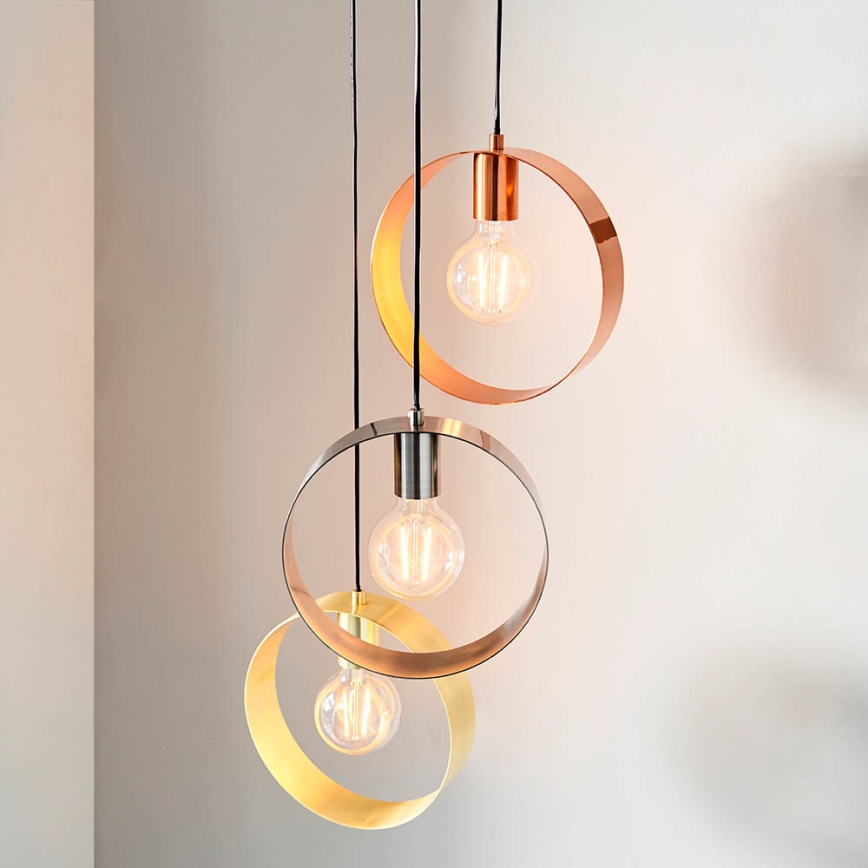 Endon 81922 - Lámpara colgante con cable HOOP 3xE27/40W/230V oro/cobre/cromo mate
