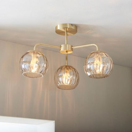 Endon 91968 - Lámpara de techo de montaje en superficie DIMPLE 3xE14/25W/230V dorado/beige ahumado