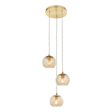 Endon 91971 - Lámpara colgante con cable DIMPLE 3xE14/7W/230V dorada/beige ahumado