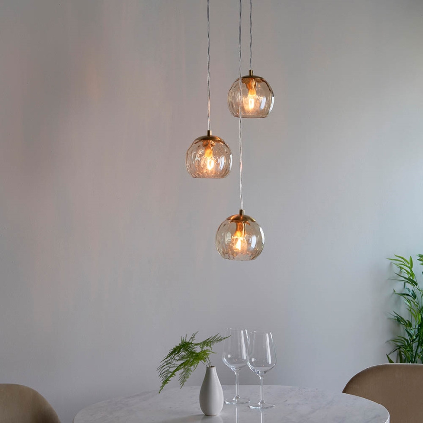 Endon 91971 - Lámpara colgante con cable DIMPLE 3xE14/7W/230V dorada/beige ahumado