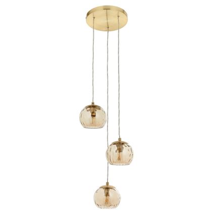 Endon 91971 - Lámpara colgante con cable DIMPLE 3xE14/7W/230V dorada/beige ahumado