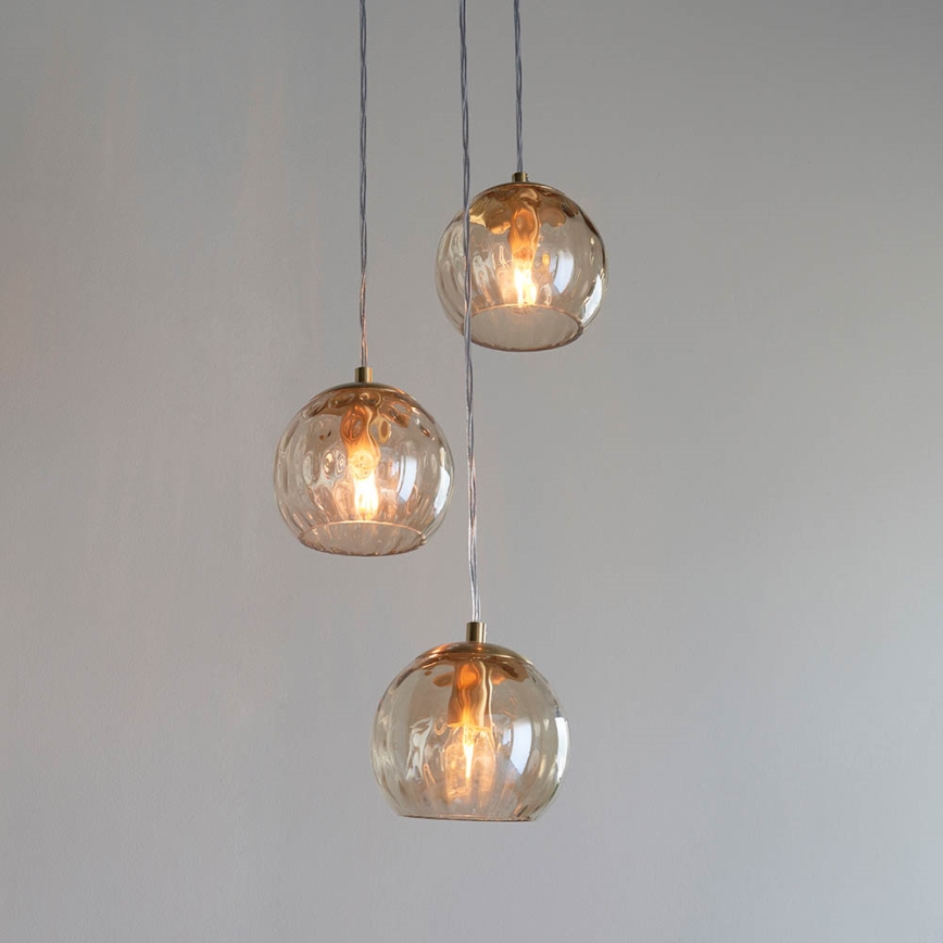 Endon 91971 - Lámpara colgante con cable DIMPLE 3xE14/7W/230V dorada/beige ahumado