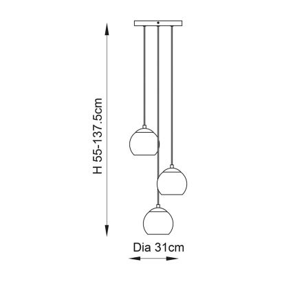 Endon 91971 - Lámpara colgante con cable DIMPLE 3xE14/7W/230V dorada/beige ahumado
