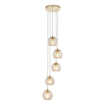 Endon 91972 - Lámpara colgante con cable DIMPLE 5xE14/7W/230V dorado/beige ahumado