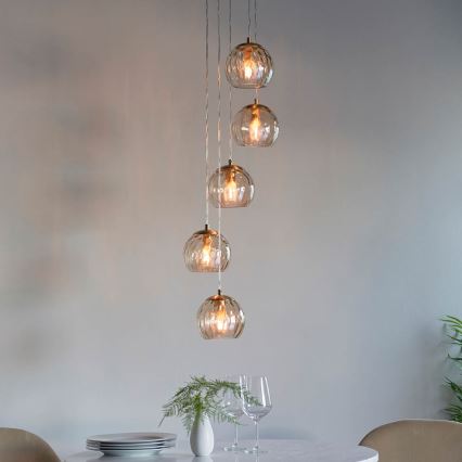 Endon 91972 - Lámpara colgante con cable DIMPLE 5xE14/7W/230V dorado/beige ahumado