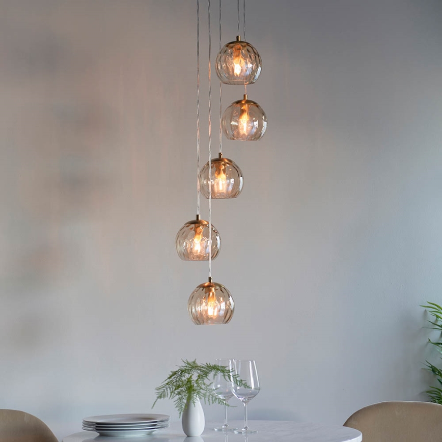Endon 91972 - Lámpara colgante con cable DIMPLE 5xE14/7W/230V dorado/beige ahumado