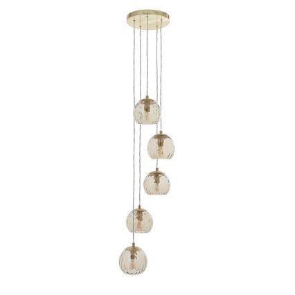 Endon 91972 - Lámpara colgante con cable DIMPLE 5xE14/7W/230V dorado/beige ahumado