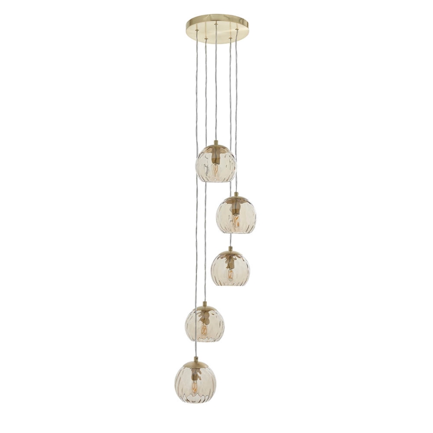 Endon 91972 - Lámpara colgante con cable DIMPLE 5xE14/7W/230V dorado/beige ahumado