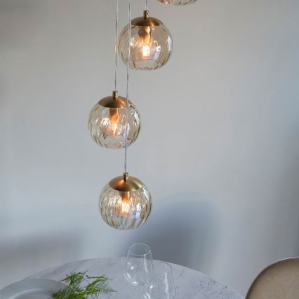 Endon 91972 - Lámpara colgante con cable DIMPLE 5xE14/7W/230V dorado/beige ahumado