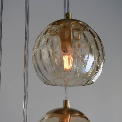 Endon 91972 - Lámpara colgante con cable DIMPLE 5xE14/7W/230V dorado/beige ahumado
