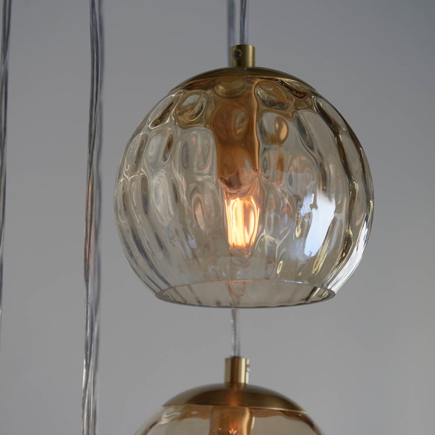 Endon 91972 - Lámpara colgante con cable DIMPLE 5xE14/7W/230V dorado/beige ahumado