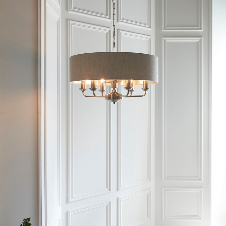 Endon 94357 - Lámpara de araña con cadena HIGHCLERE 6xE14/40W/230V Ø 55 cm beige/cromo mate