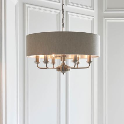 Endon 94357 - Lámpara de araña con cadena HIGHCLERE 6xE14/40W/230V Ø 55 cm beige/cromo mate