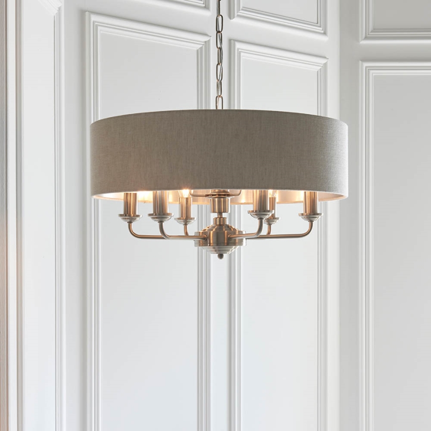 Endon 94357 - Lámpara de araña con cadena HIGHCLERE 6xE14/40W/230V Ø 55 cm beige/cromo mate