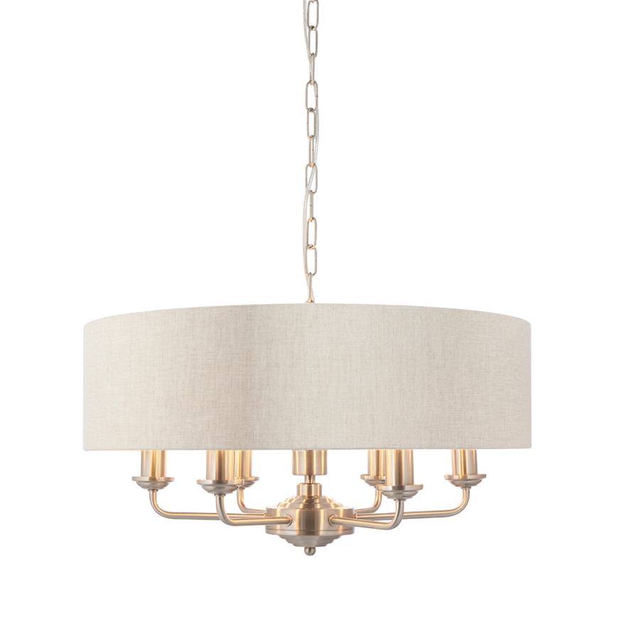 Endon 94357 - Lámpara de araña con cadena HIGHCLERE 6xE14/40W/230V Ø 55 cm beige/cromo mate