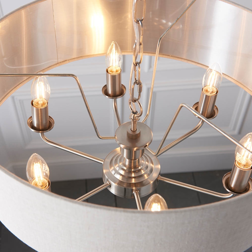 Endon 94357 - Lámpara de araña con cadena HIGHCLERE 6xE14/40W/230V Ø 55 cm beige/cromo mate