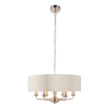 Endon 94357 - Lámpara de araña con cadena HIGHCLERE 6xE14/40W/230V Ø 55 cm beige/cromo mate