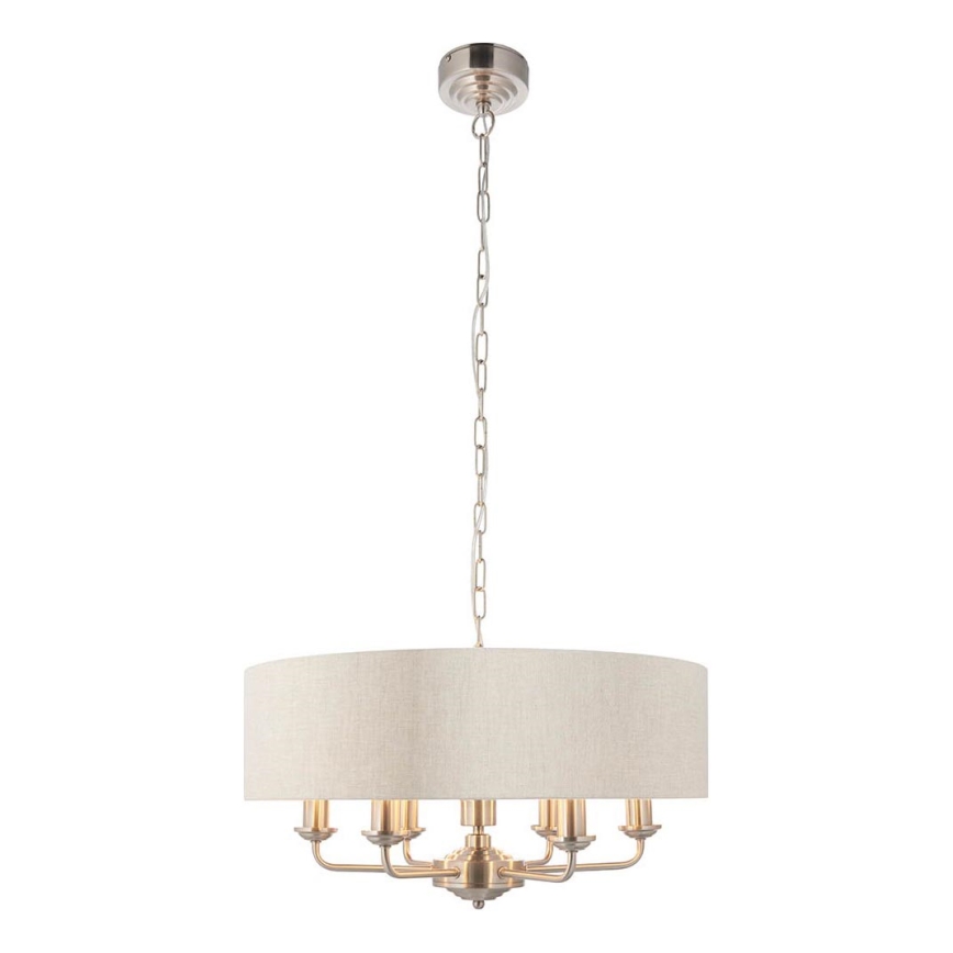 Endon 94357 - Lámpara de araña con cadena HIGHCLERE 6xE14/40W/230V Ø 55 cm beige/cromo mate