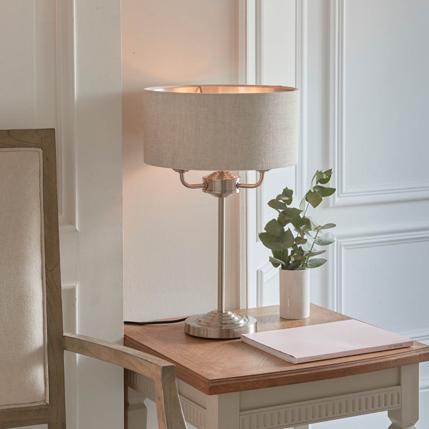 Endon 94369 - Lámpara de mesa HIGHCLERE 3xE14/18W/230V beige/cromo mate diá. 32 cm