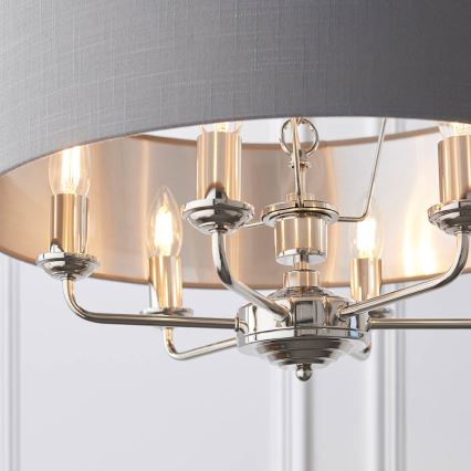 Endon 94373 - Lámpara colgante con cadena HIGHCLERE 6xE14/40W/230V gris/cromo brillante diá. 35 cm