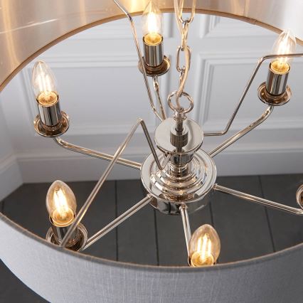 Endon 94373 - Lámpara colgante con cadena HIGHCLERE 6xE14/40W/230V gris/cromo brillante diá. 35 cm