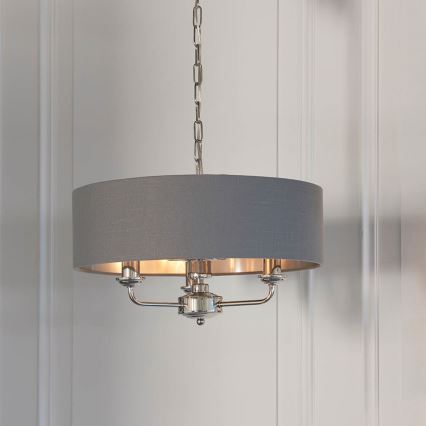 Endon 94377 - Lámpara colgante con cadena HIGHCLERE 3xE14/40W/230V gris/cromo brillante diá. 45 cm