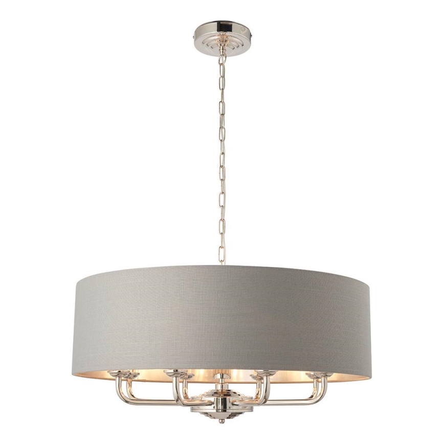 Endon 94415 - Lámpara colgante con cadena HIGHCLERE 8xE14/40W/230V gris/cromo brillante diá. 70 cm