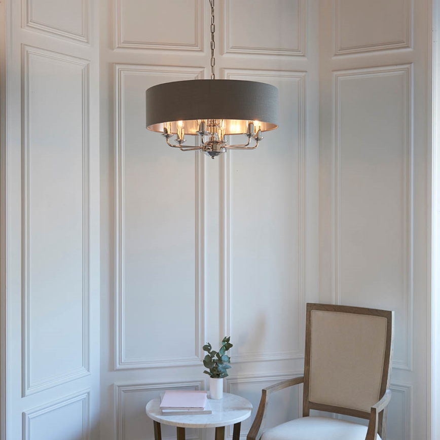 Endon 94415 - Lámpara colgante con cadena HIGHCLERE 8xE14/40W/230V gris/cromo brillante diá. 70 cm