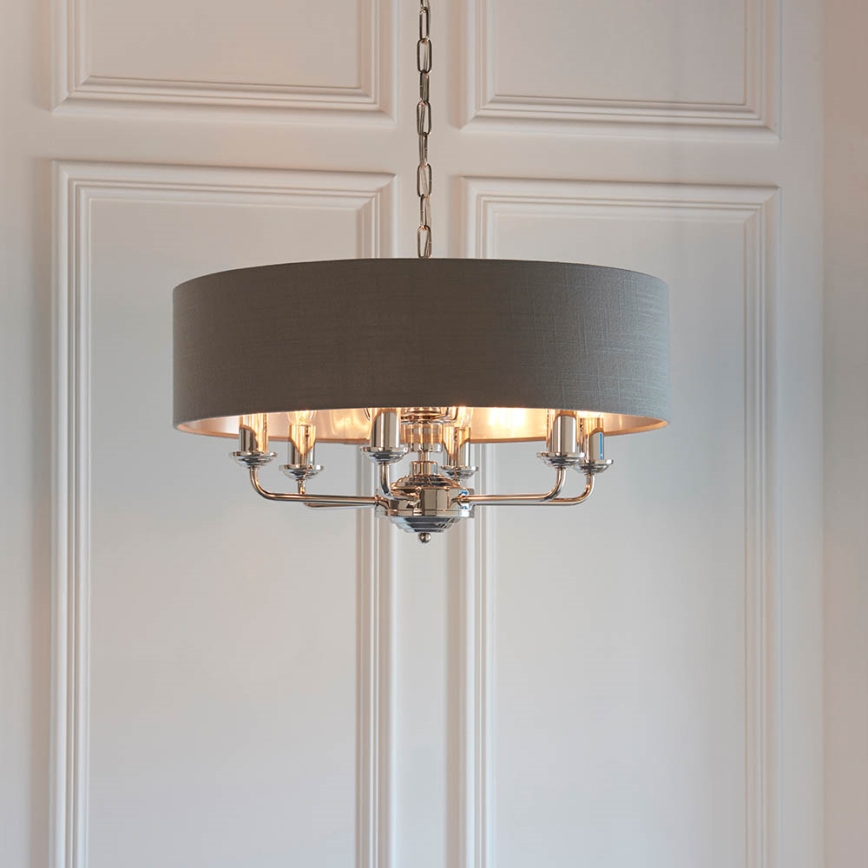 Endon 94415 - Lámpara colgante con cadena HIGHCLERE 8xE14/40W/230V gris/cromo brillante diá. 70 cm