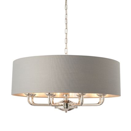 Endon 94415 - Lámpara colgante con cadena HIGHCLERE 8xE14/40W/230V gris/cromo brillante diá. 70 cm