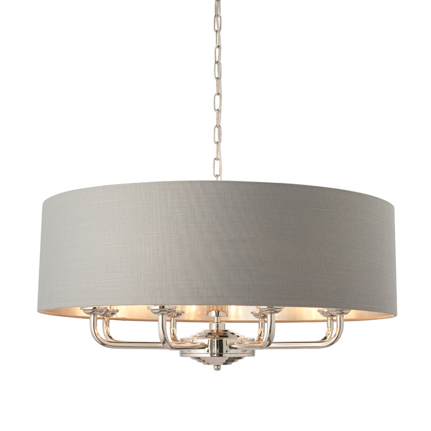 Endon 94415 - Lámpara colgante con cadena HIGHCLERE 8xE14/40W/230V gris/cromo brillante diá. 70 cm