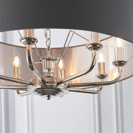 Endon 94415 - Lámpara colgante con cadena HIGHCLERE 8xE14/40W/230V gris/cromo brillante diá. 70 cm