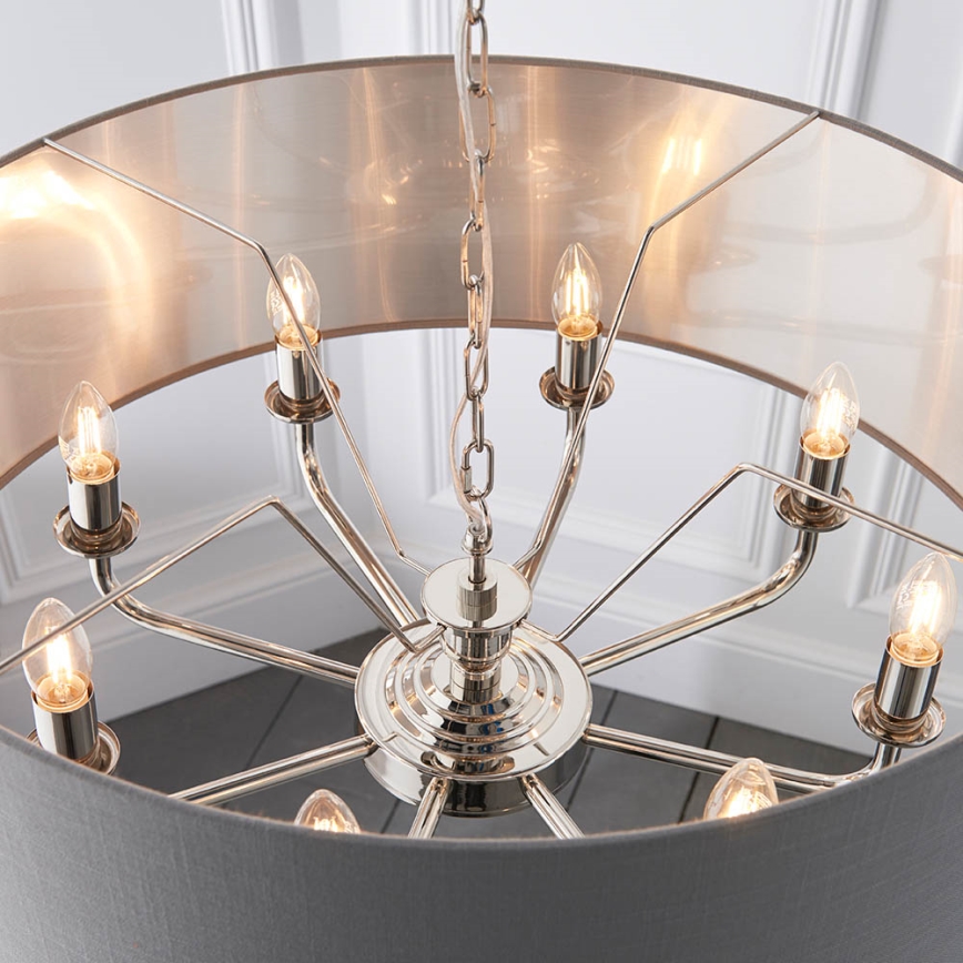 Endon 94415 - Lámpara colgante con cadena HIGHCLERE 8xE14/40W/230V gris/cromo brillante diá. 70 cm