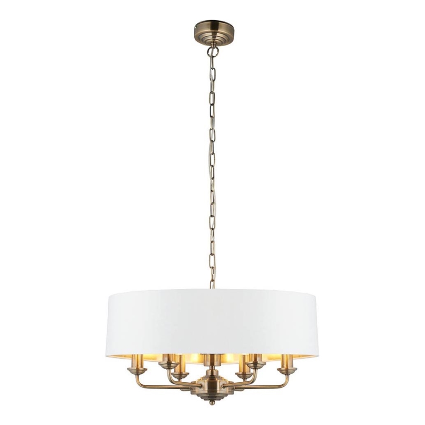 Endon 98933 - Lámpara colgante con cadena HIGHCLERE 6xE14/40W/230V blanco/latón diá. 55 cm