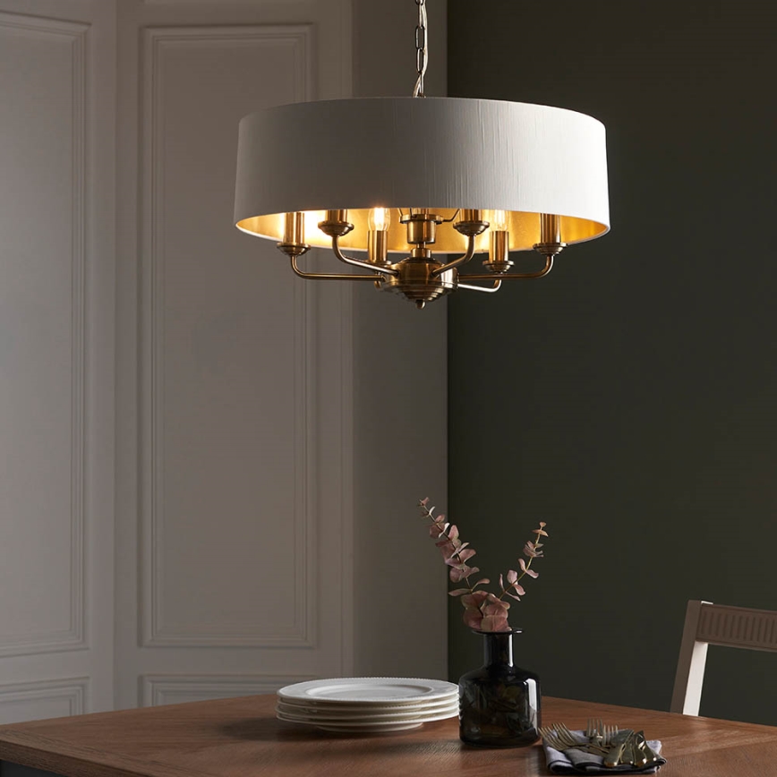 Endon 98933 - Lámpara colgante con cadena HIGHCLERE 6xE14/40W/230V blanco/latón
