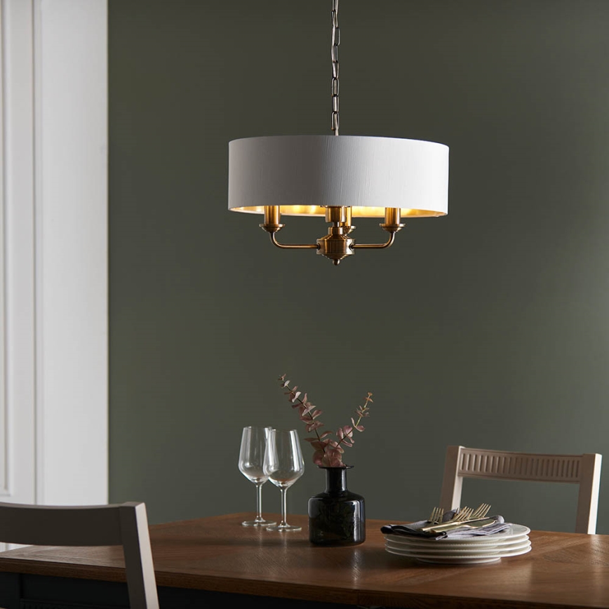 Endon 98934 - Lámpara colgante con cadena HIGHCLERE 3xE14/40W/230V blanco/latón diá. 45 cm