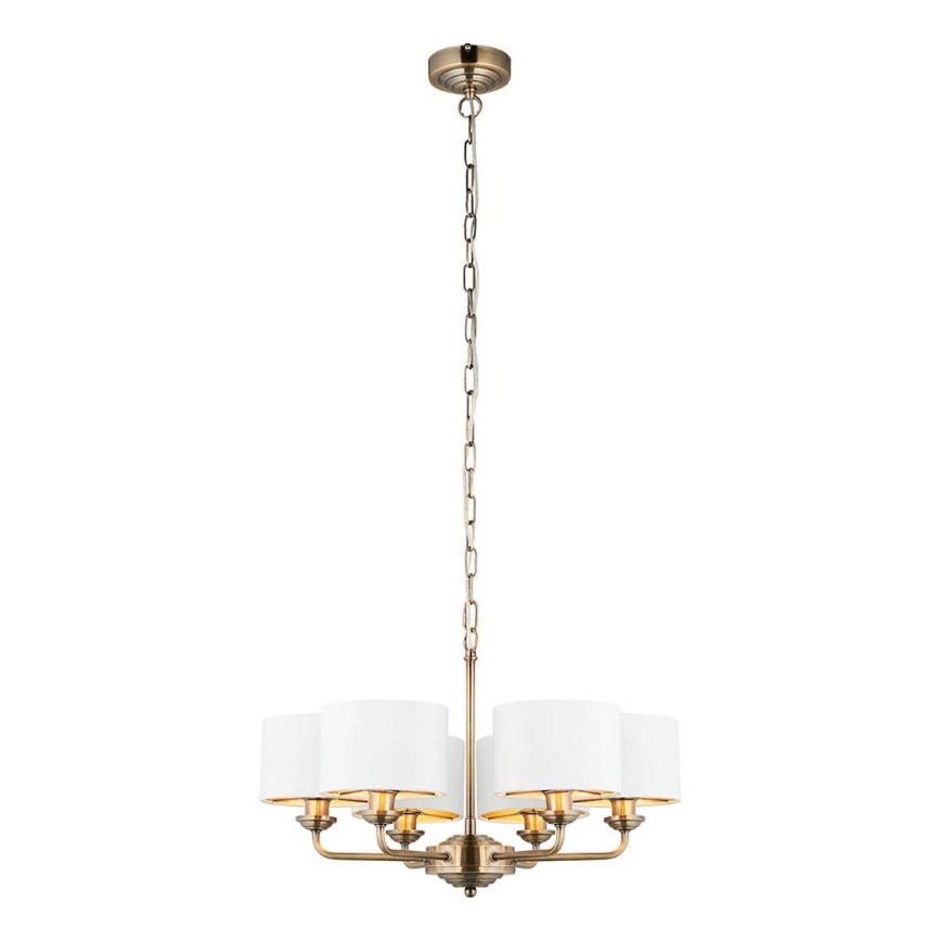 Endon 98936 - Lámpara colgante con cadena HIGHCLERE 6xE14/28W/230V blanco/latón