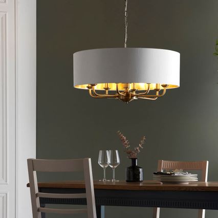 Endon 98938 - Lámpara de araña con cadena HIGHCLERE 8xE14/40W/230V Ø 70 cm blanco/latón