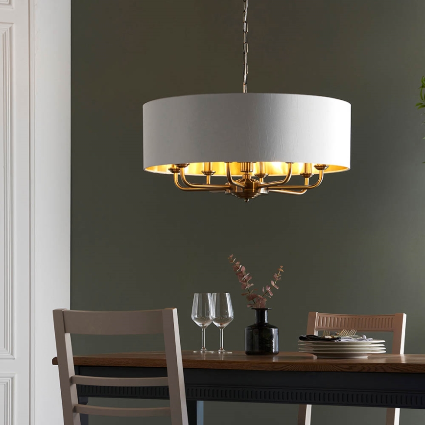 Endon 98938 - Lámpara de araña con cadena HIGHCLERE 8xE14/40W/230V Ø 70 cm blanco/latón