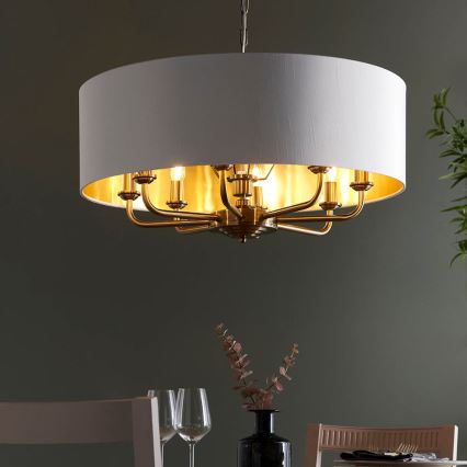 Endon 98938 - Lámpara de araña con cadena HIGHCLERE 8xE14/40W/230V Ø 70 cm blanco/latón