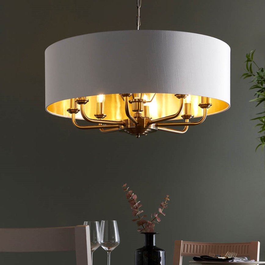 Endon 98938 - Lámpara de araña con cadena HIGHCLERE 8xE14/40W/230V Ø 70 cm blanco/latón