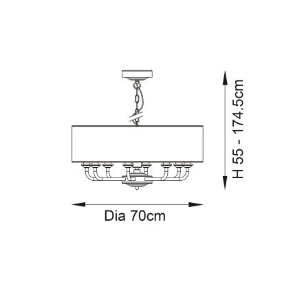 Endon 98938 - Lámpara de araña con cadena HIGHCLERE 8xE14/40W/230V Ø 70 cm blanco/latón