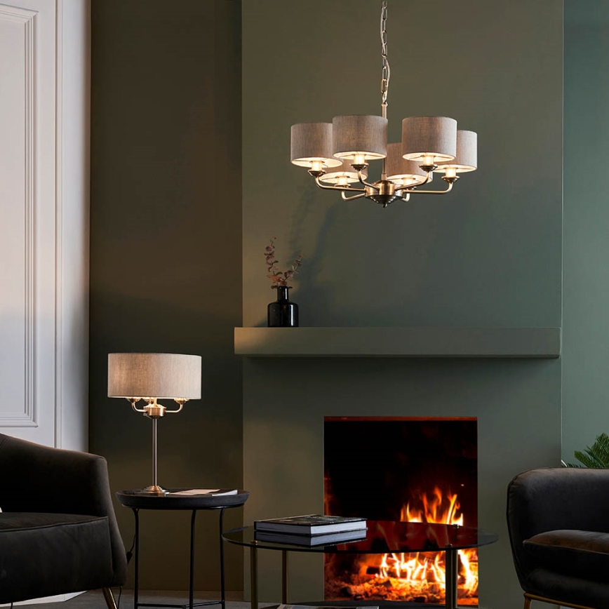 Endon 99151 - Lámpara colgante con cadena HIGHCLERE 6xE14/28W/230V gris/cromo mate Ø 53 cm