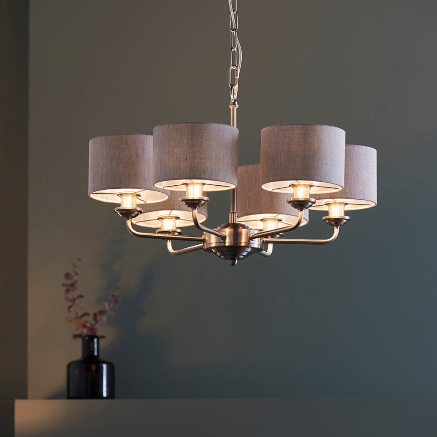 Endon 99151 - Lámpara colgante con cadena HIGHCLERE 6xE14/28W/230V gris/cromo mate Ø 53 cm