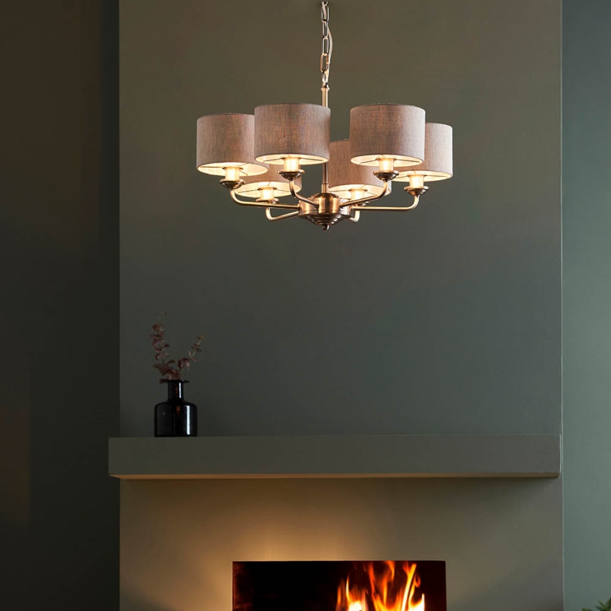 Endon 99151 - Lámpara colgante con cadena HIGHCLERE 6xE14/28W/230V gris/cromo mate Ø 53 cm