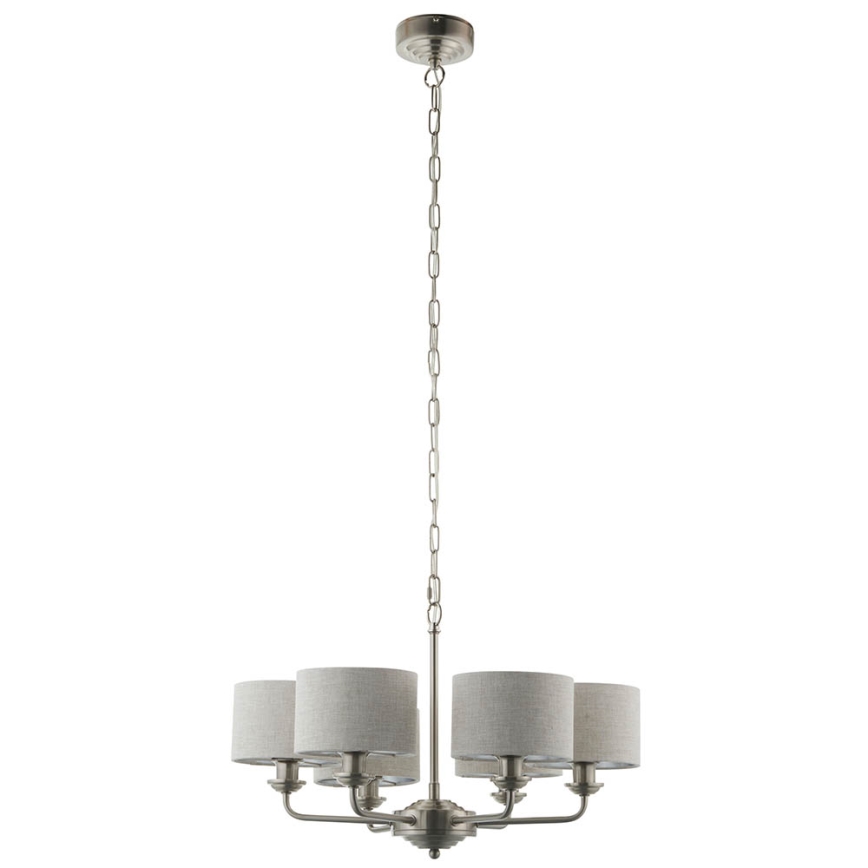 Endon 99151 - Lámpara colgante con cadena HIGHCLERE 6xE14/28W/230V gris/cromo mate Ø 53 cm