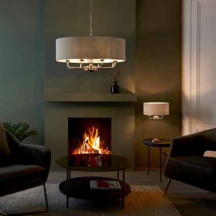 Endon 99152 - Lámpara colgante con cadena HIGHCLERE 8xE14/40W/230V gris/cromo mate diá. 70 cm
